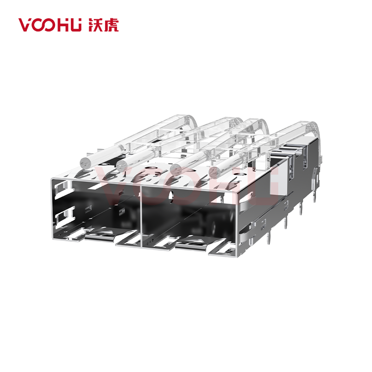 WHSFP00712W008 SFP 1×2 5G Press-Fit Cage Fiber Optic cages  Fish eye crimp type