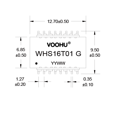 WHS16T01G  Single Port SMD 10/100Base-TX PIN16 non-PoE Lan Transformer