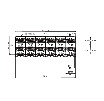 WHSFP06026F044 SFP 2×6 5G Cage+Connector Connector Gold Plated30U Ni 30U Fiber Optic cages