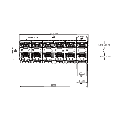 WHSFP06026F043 SFP 2×6 5G Cage+Connector Connector Gold Plated30U Ni 30U Fiber Optic cages