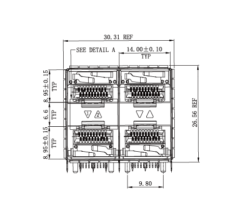 WHSFP32221F005 SFP28 2×2 25G Cage+Connectors Fiber Optic cages